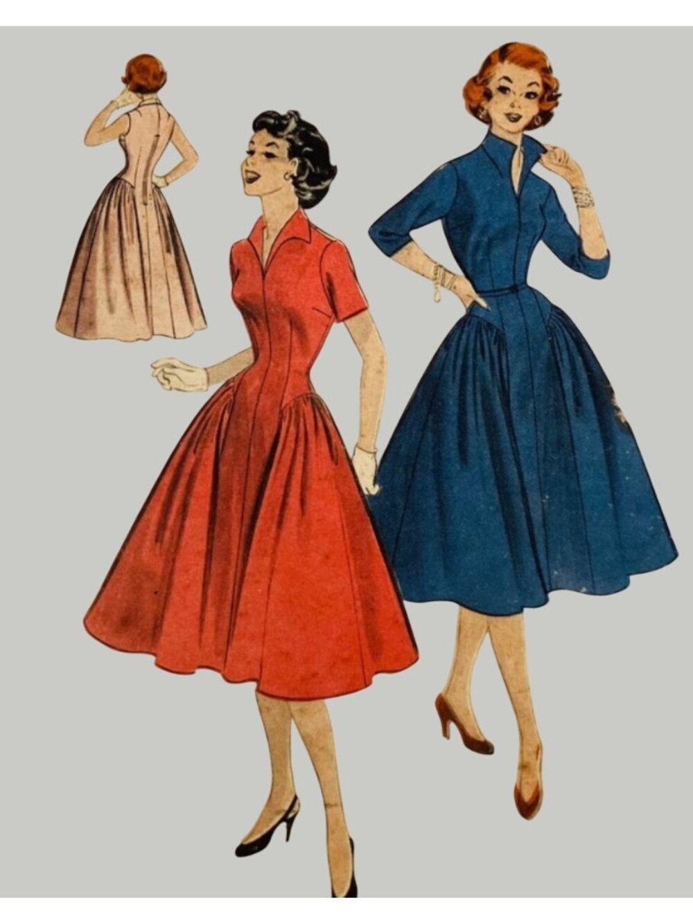 1950s Butterick 7083 B28 Teen-Age Princess Dress  Side Gathers Sewing Pattern CC